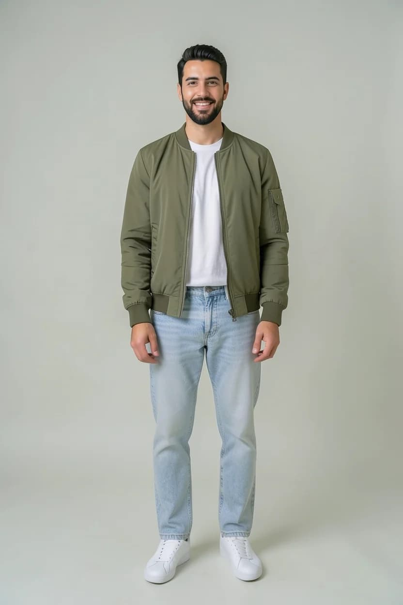 Kerem in the mirror wearing the Weekend outfit
